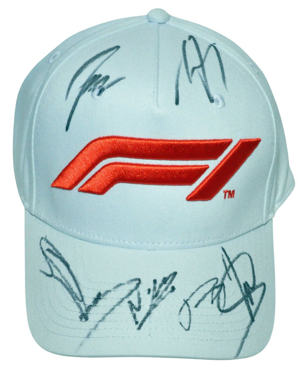 Formula 1 white F1 logo Cap Hat Signed by 7 2023 Formula One Drivers Formula World Shop Inc