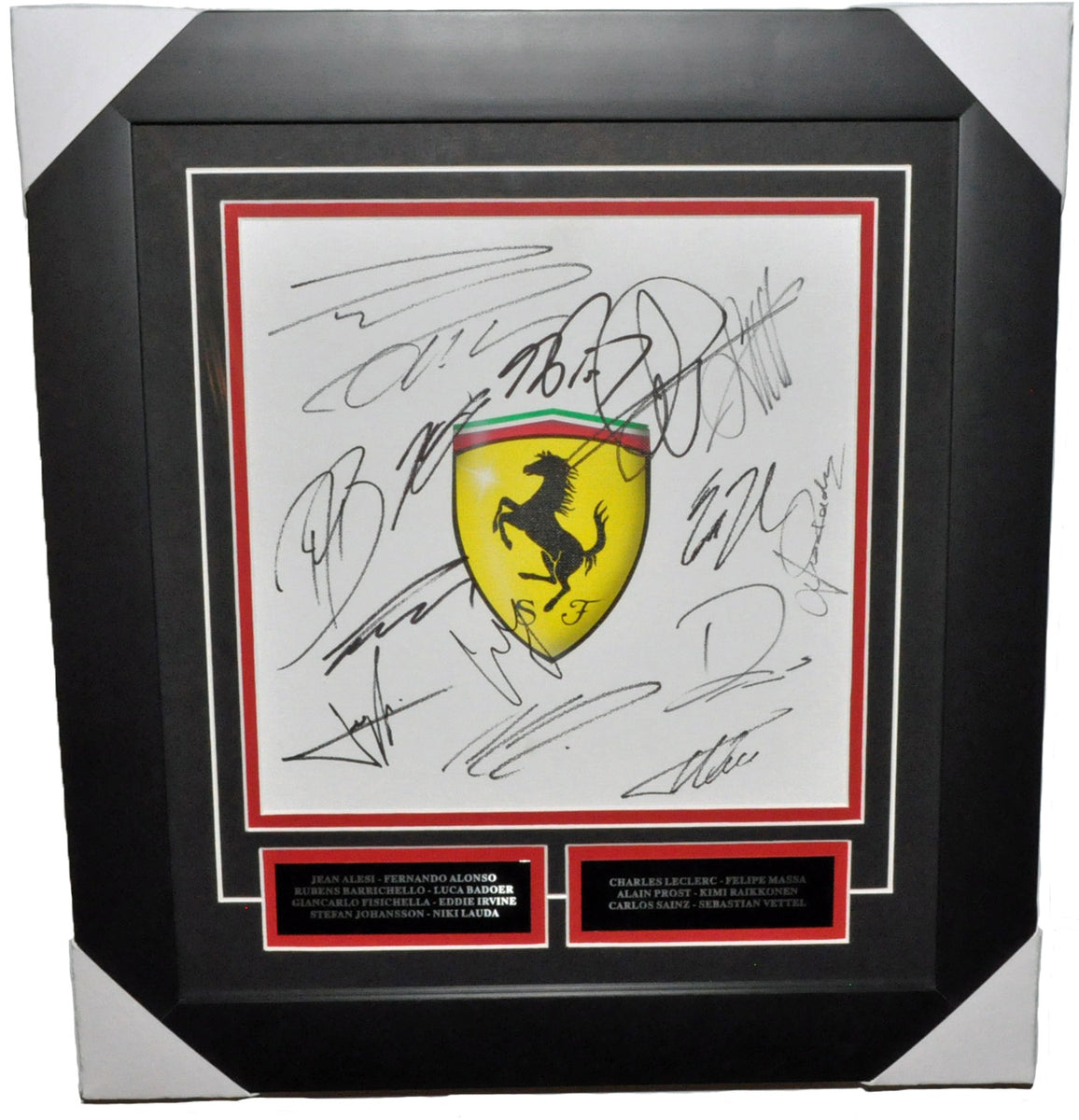 Ferrari logo Canvas 21X19 inches Frame Signed by 14 Ferrari Drivers ...